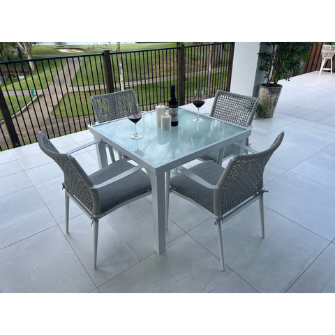 Vienna Rope Hudson - 5pce (90x90) - White/Grey Outdoor Dining Set