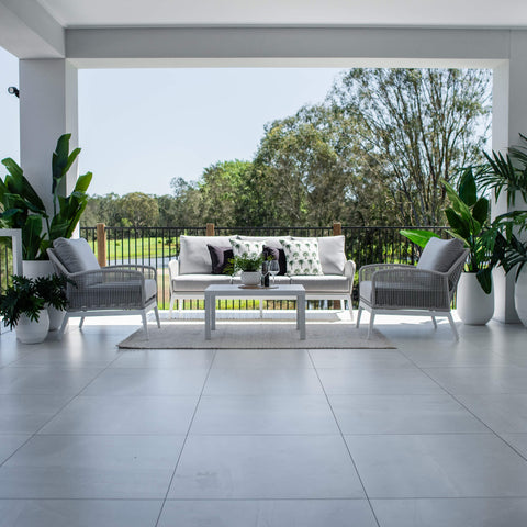 Bella Rope 3 - 4pce - White/Grey Outdoor Lounge Setting