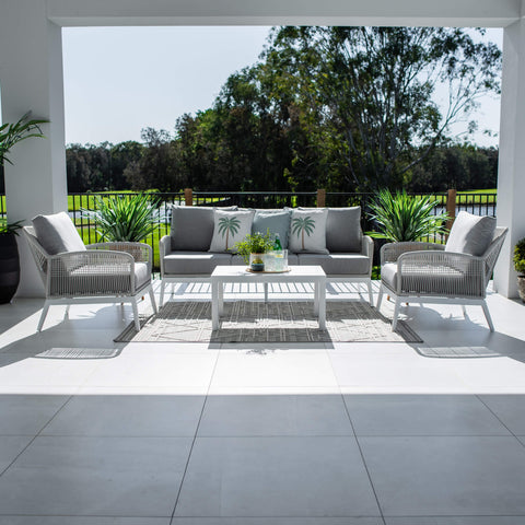 Bella Rope 3 - 4pce - White/Grey Outdoor Lounge Setting