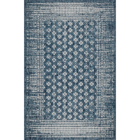 Pearl Blue Floral Polypropylene - Outdoor Rug