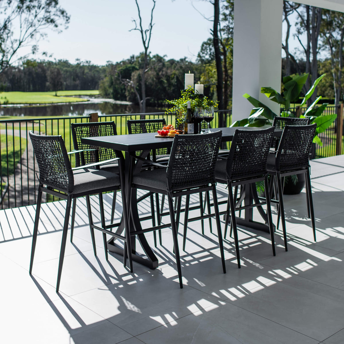 best-outdoor-furniture-Vienna Rope Bergen - 9pce (200x65) - Outdoor Bar Set #color_BLACK