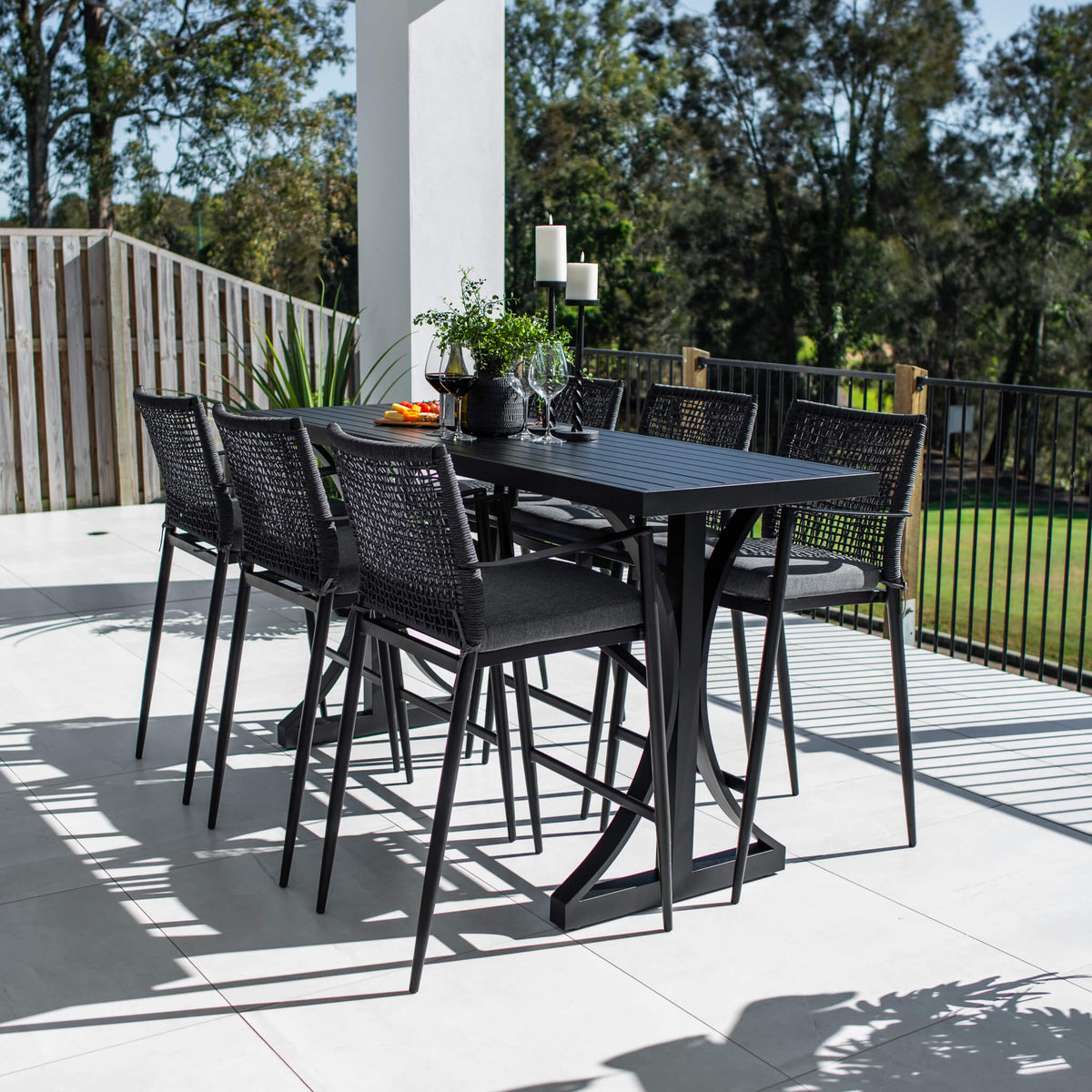 best-outdoor-furniture-Vienna Rope Bergen - 7pce (200x65) - Outdoor Bar Set #color_BLACK