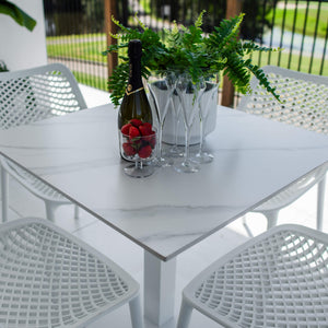 best-outdoor-furniture-Roma Lennox - 5pce (80x80) - Outdoor Bistro Set - Outdoor Dining Set #color_WHITE