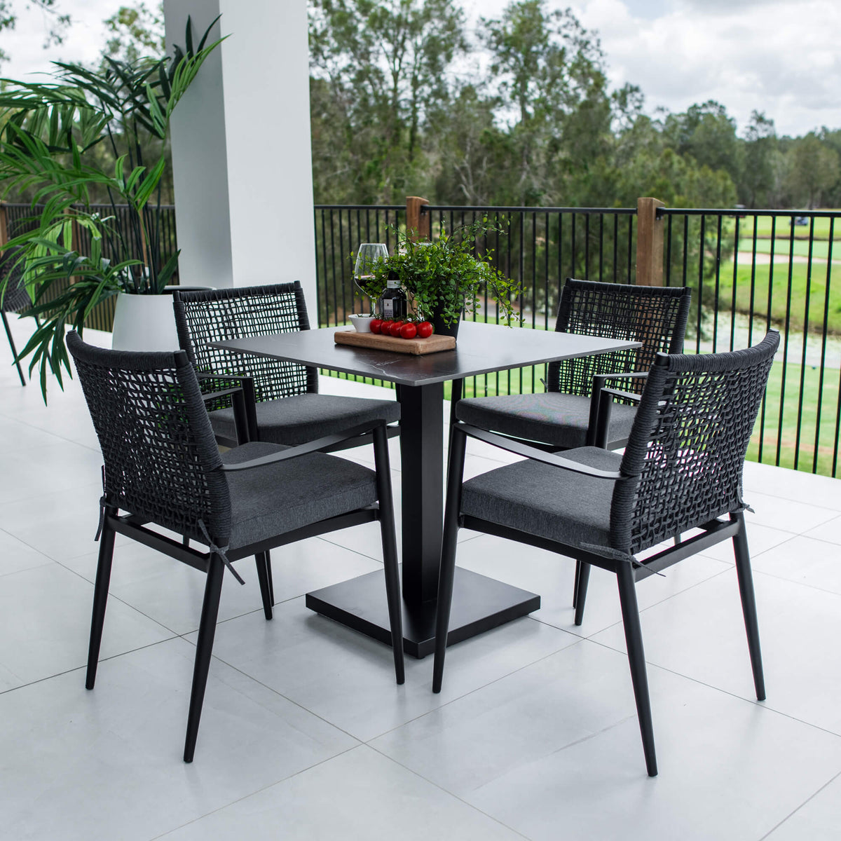 best-outdoor-furniture-Vienna Rope Lennox - 5pce (80x80) - Outdoor Bistro Set - Outdoor Dining Set #color_BLACK