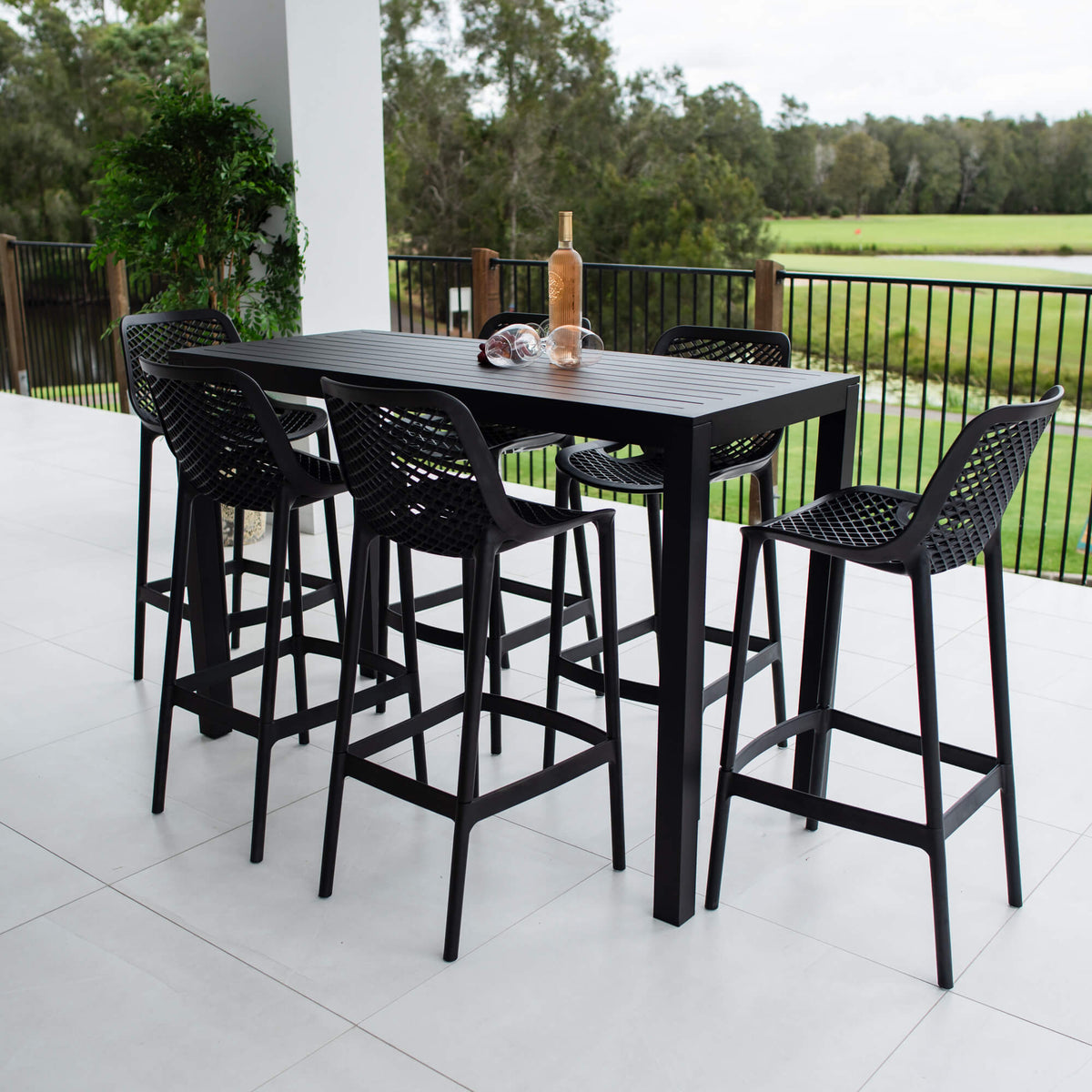 best-outdoor-furniture-Air 75 - Alum Slat Bar - 7pce - Outdoor Bar Set #color_BLACK