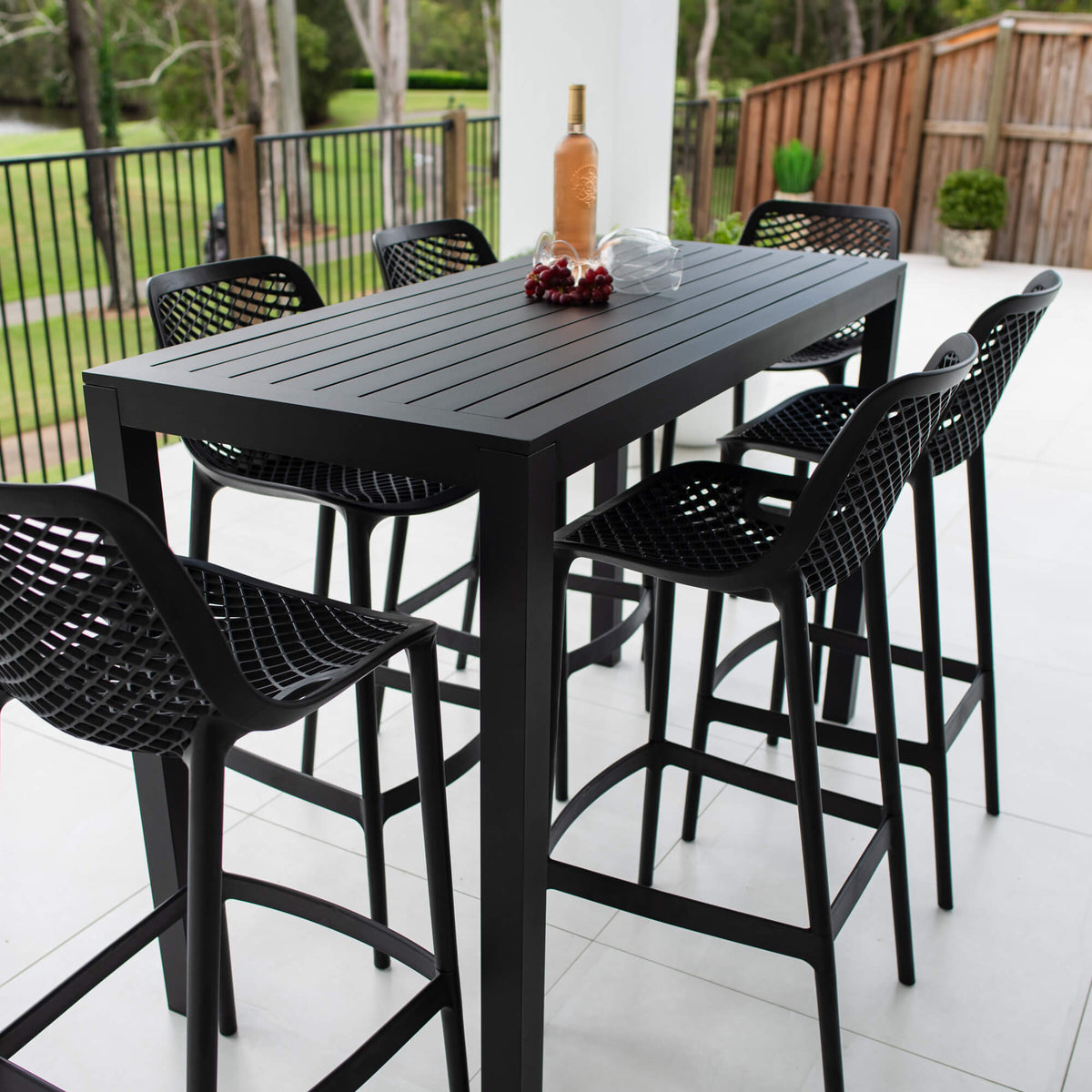 best-outdoor-furniture-Air 75 - Alum Slat Bar - 7pce - Outdoor Bar Set #color_BLACK
