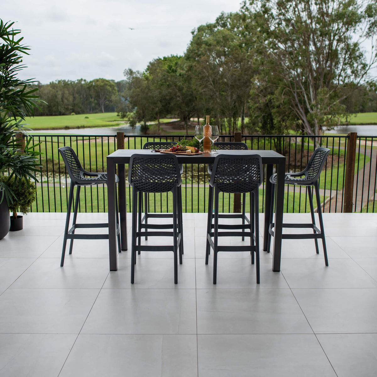 best-outdoor-furniture-Air 75 - Alum Slat Bar - 7pce - Outdoor Bar Set #color_GUNMETAL