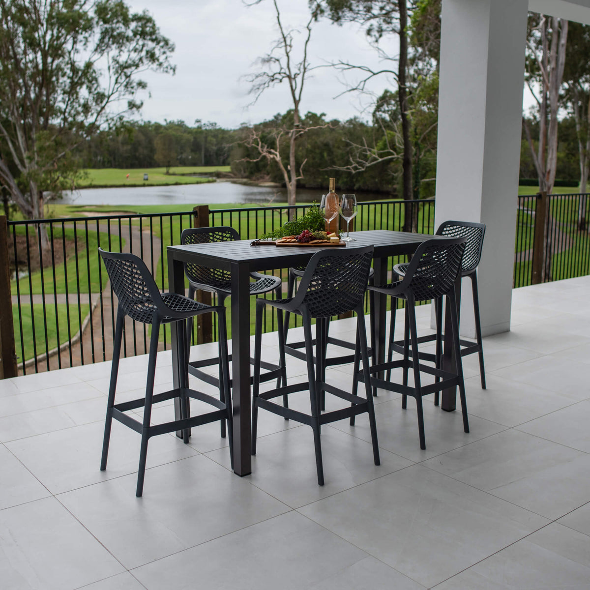 best-outdoor-furniture-Air 75 - Alum Slat Bar - 7pce - Outdoor Bar Set #color_GUNMETAL