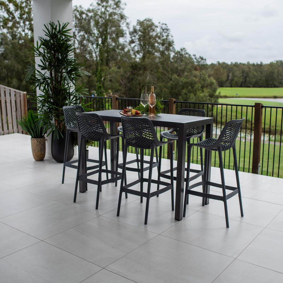 best-outdoor-furniture-Air 75 - Alum Slat Bar - 7pce - Outdoor Bar Set #color_GUNMETAL