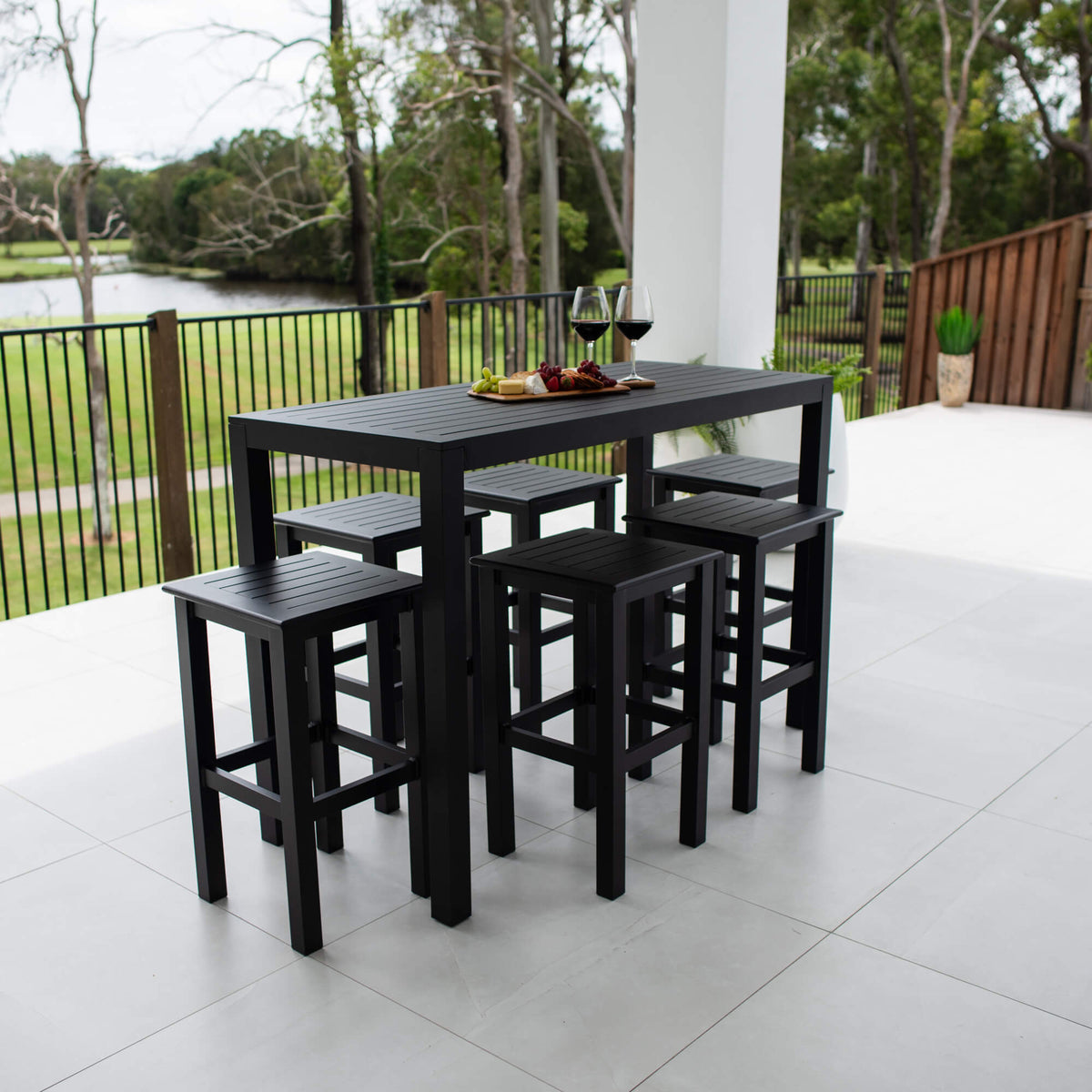 best-outdoor-furniture-Alum Slat Bar - 7pce - Outdoor Bar Set F #color_BLACK