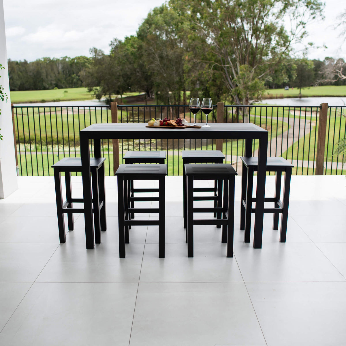 best-outdoor-furniture-Alum Slat Bar - 7pce - Outdoor Bar Set F #color_BLACK