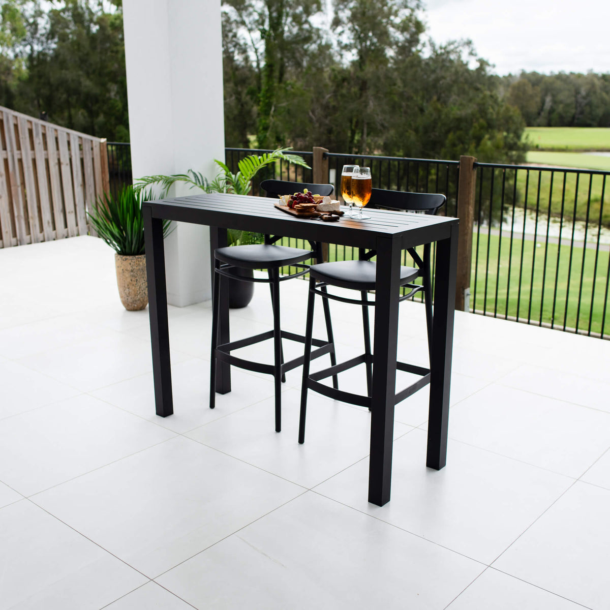 best-outdoor-furniture-Cross 75 - Alum Slat Bar 130 - 3pce - Outdoor Bar Set #color_BLACK