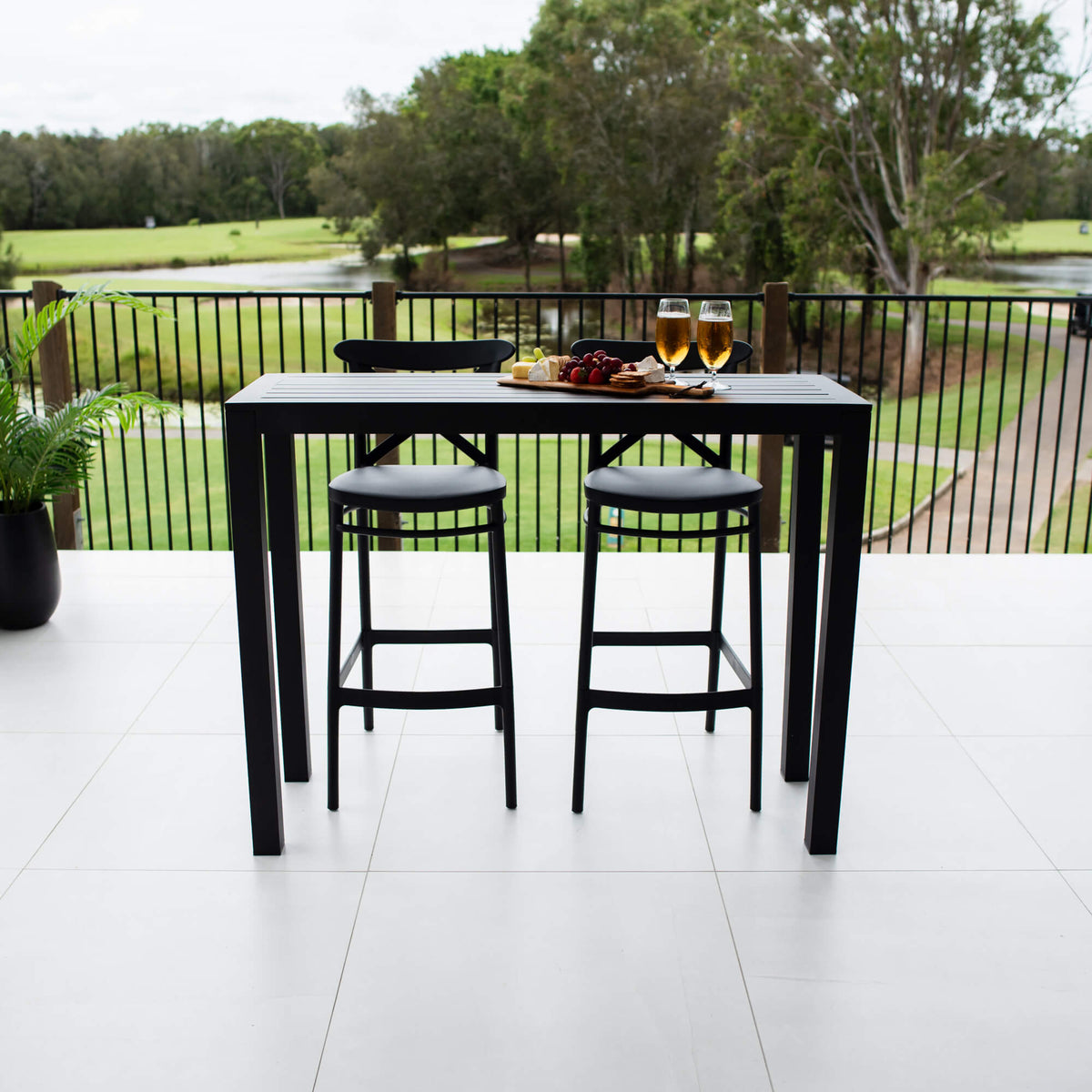 best-outdoor-furniture-Cross 75 - Alum Slat Bar 130 - 3pce - Outdoor Bar Set #color_BLACK