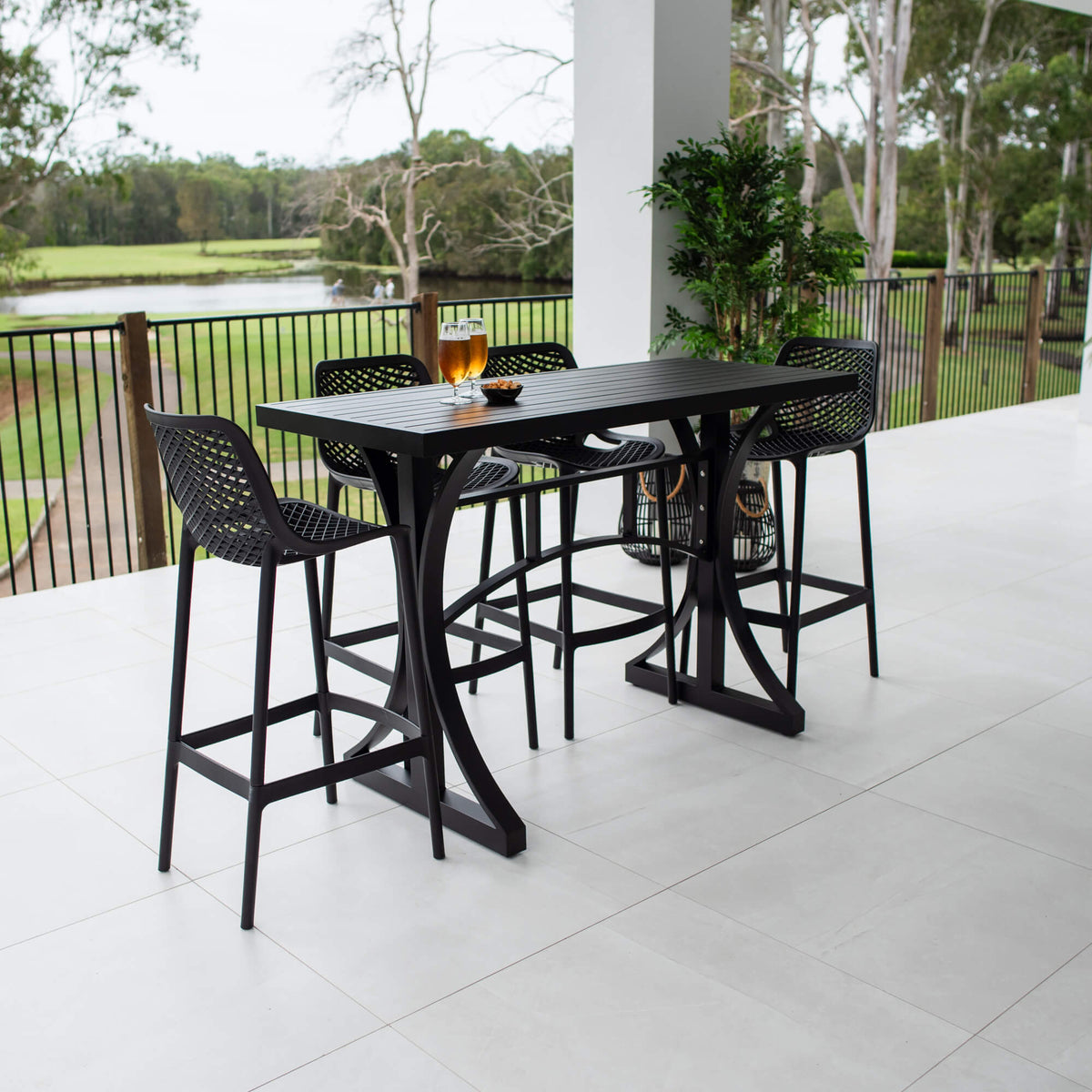 best-outdoor-furniture-Roma 75 - Bergen Slat Bar 150 - 5pce - Outdoor Bar Set #color_BLACK