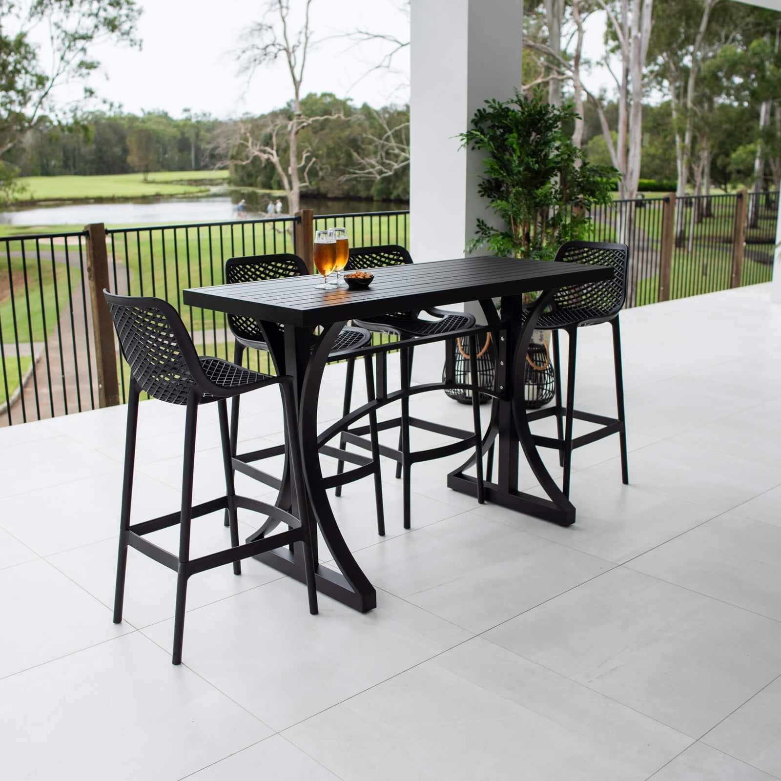 best-outdoor-furniture-Roma 75 - Bergen Slat Bar 150 - 5pce - Outdoor Bar Set #color_BLACK