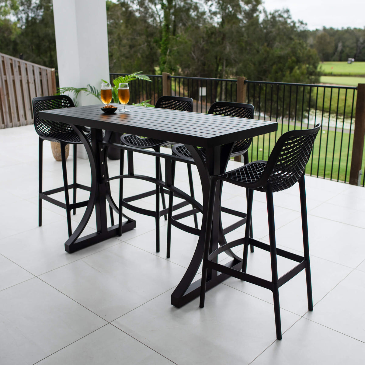 best-outdoor-furniture-Roma 75 - Bergen Slat Bar 150 - 5pce - Outdoor Bar Set #color_BLACK
