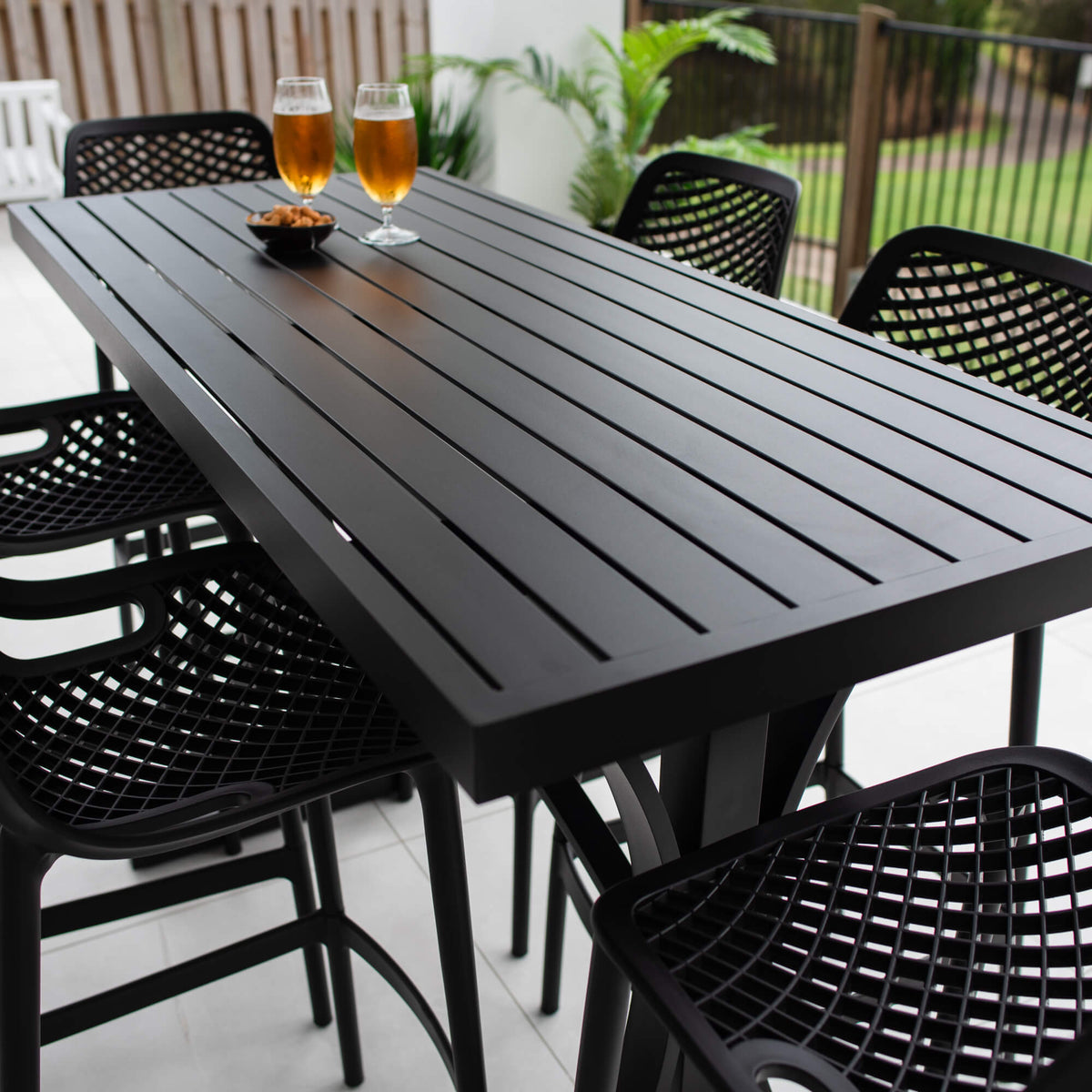 best-outdoor-furniture-Roma 75 - Bergen Slat Bar 150 - 7pce - Outdoor Bar Set #color_BLACK