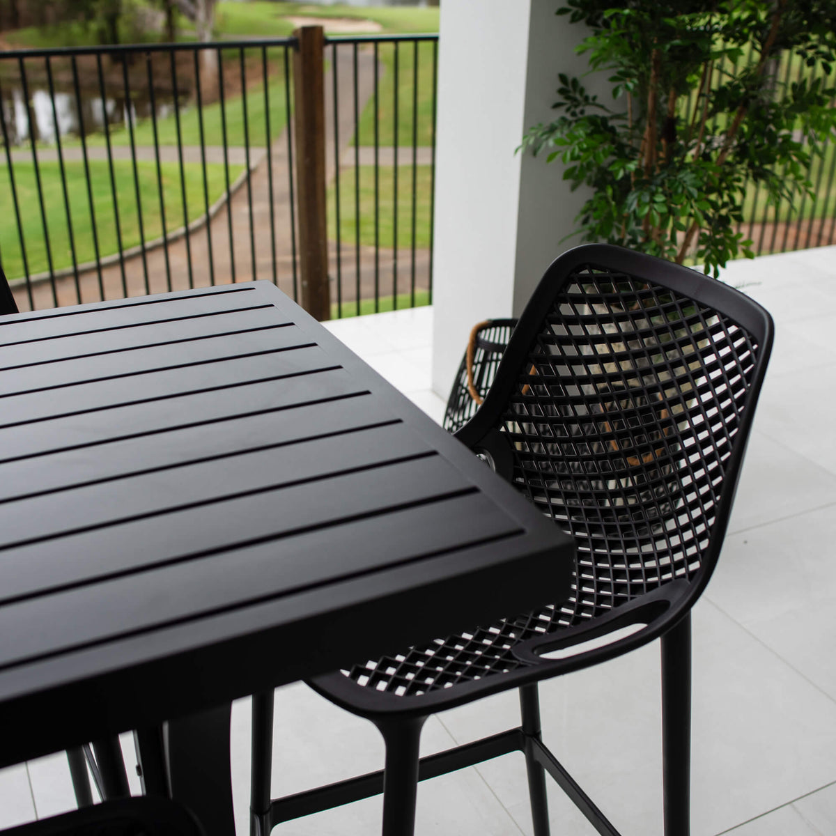 best-outdoor-furniture-Roma 75 - Bergen Slat Bar 150 - 7pce - Outdoor Bar Set #color_BLACK
