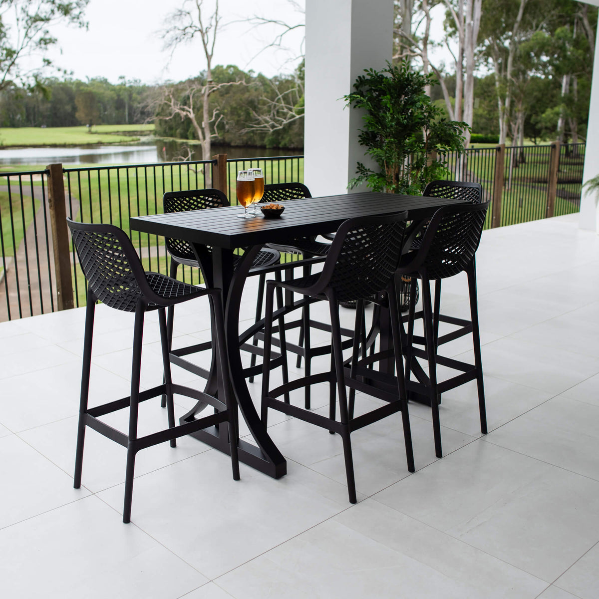 best-outdoor-furniture-Roma 75 - Bergen Slat Bar 150 - 7pce - Outdoor Bar Set #color_BLACK