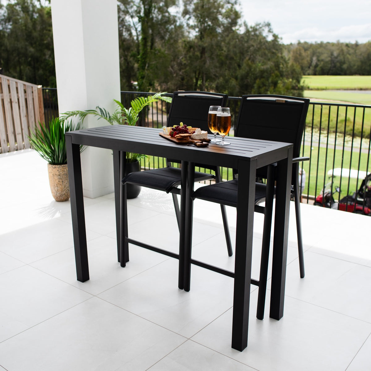 best-outdoor-furniture-Shelby - Alum Slat Bar 130 - 3pce - Outdoor Bar Set #color_BLACK