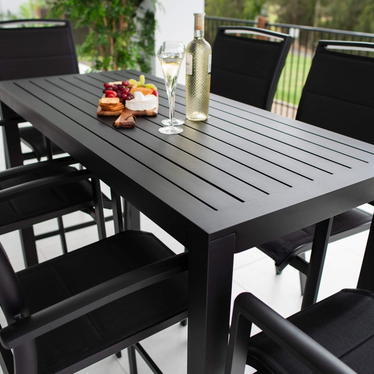 best-outdoor-furniture-Shelby Alum Slat Bar - 7pce - Outdoor Bar Set F #color_BLACK