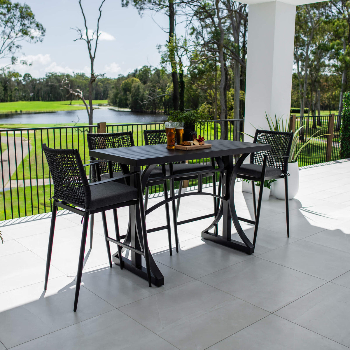 best-outdoor-furniture-Vienna Rope Bergen - 5pce (150x65) - Outdoor Bar Set #color_BLACK