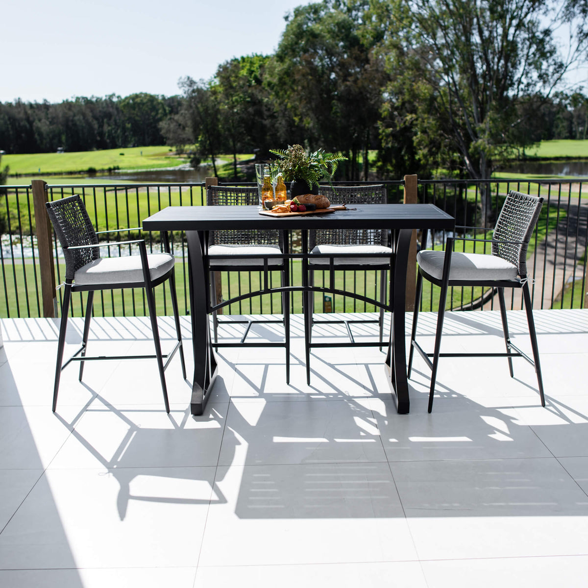 best-outdoor-furniture-Vienna Rope Bergen - 5pce (150x65) - Outdoor Bar Set #color_BLACK