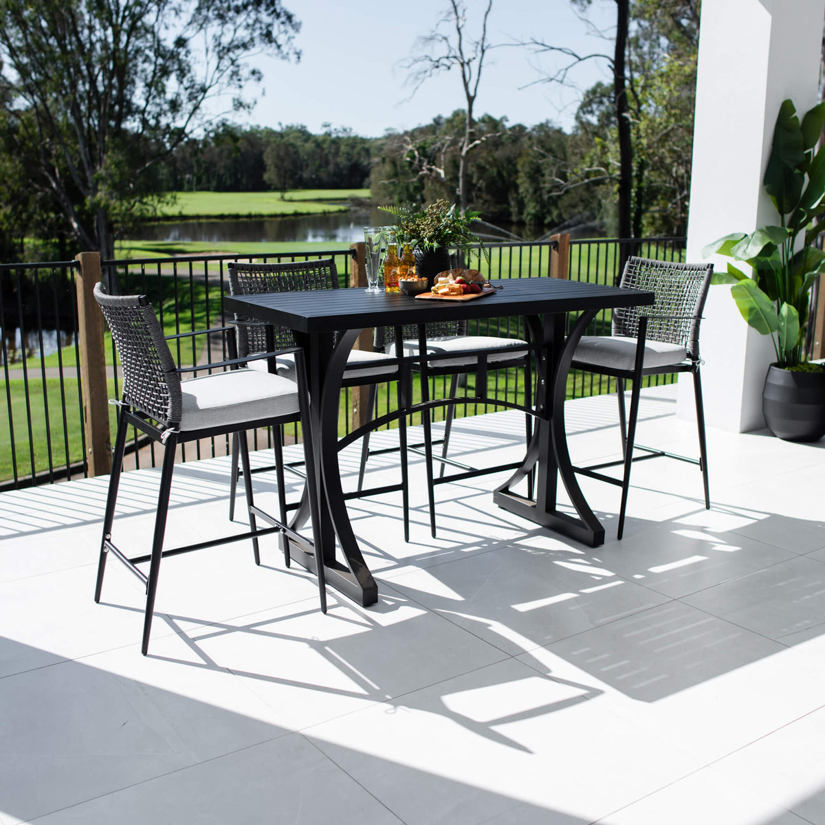 best-outdoor-furniture-Vienna Rope Bergen - 5pce (150x65) - Outdoor Bar Set #color_BLACK