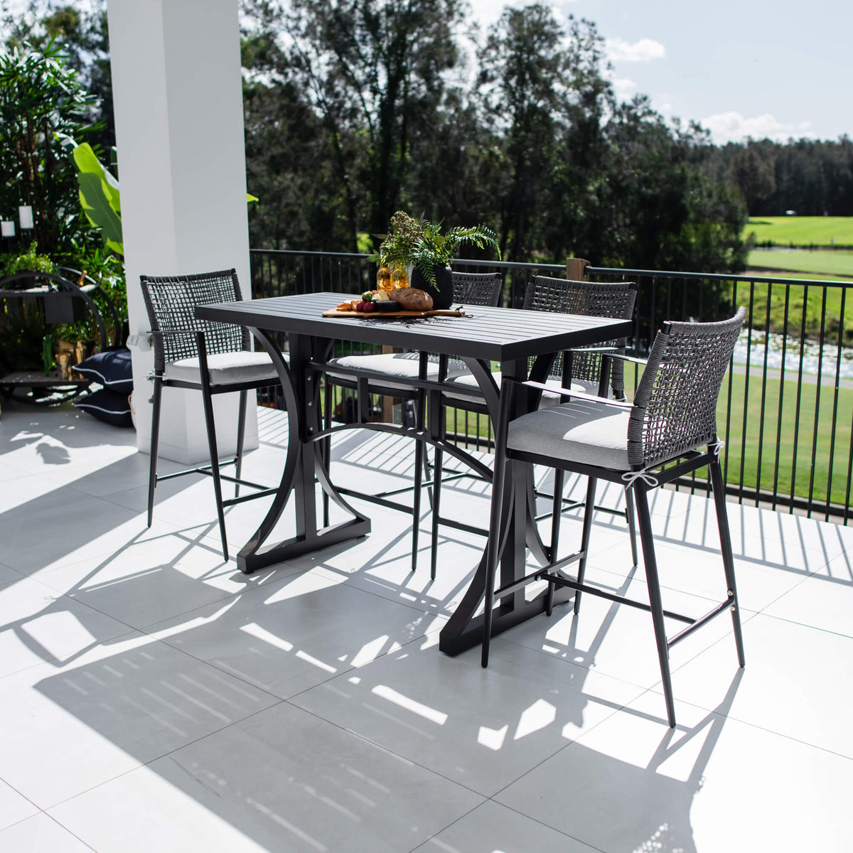 best-outdoor-furniture-Vienna Rope Bergen - 5pce (150x65) - Outdoor Bar Set #color_BLACK