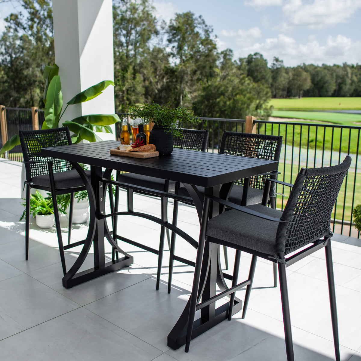 best-outdoor-furniture-Vienna Rope Bergen - 5pce (150x65) - Outdoor Bar Set #color_BLACK