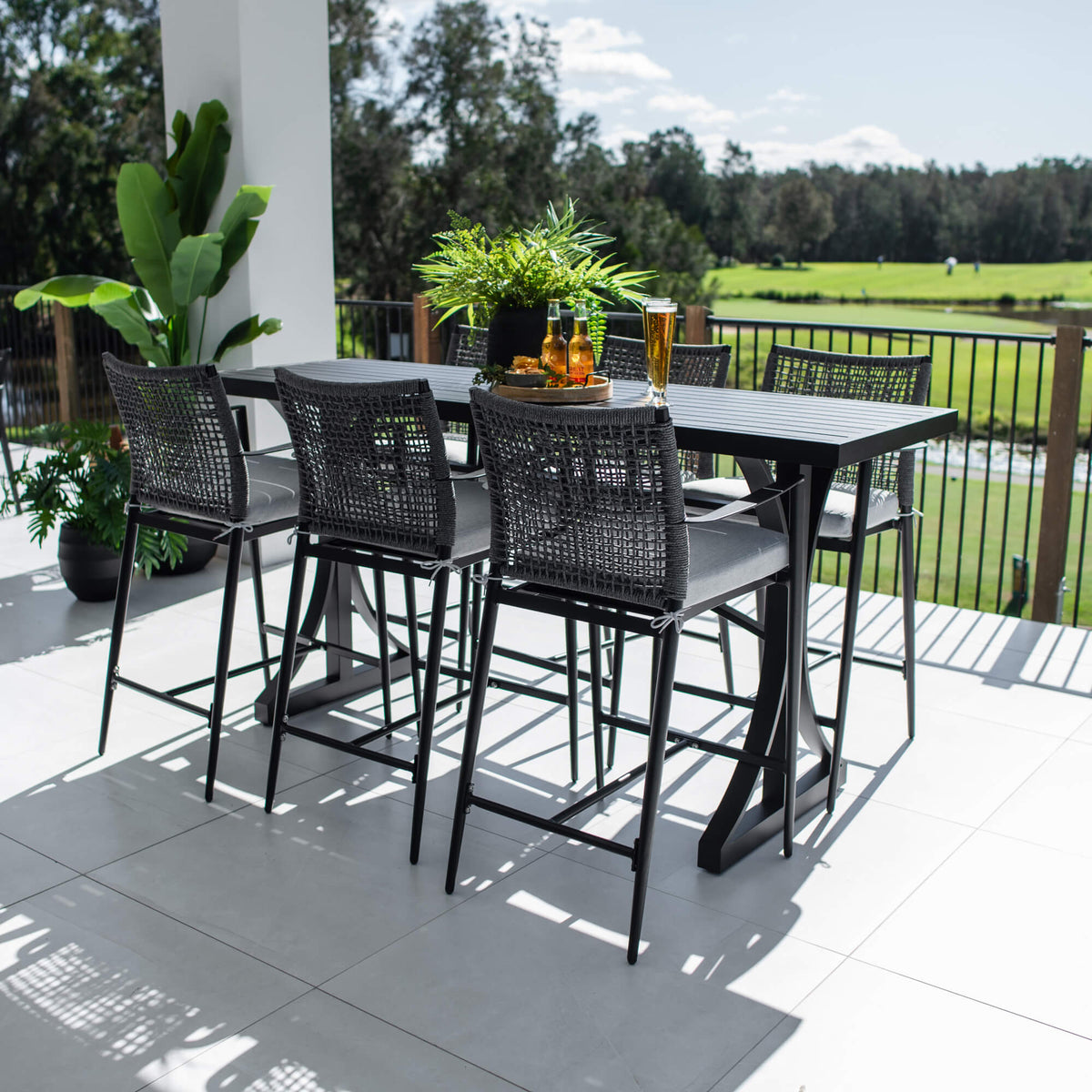 best-outdoor-furniture-Vienna Rope Bergen - 7pce (200x65) - Outdoor Bar Set #color_BLACK