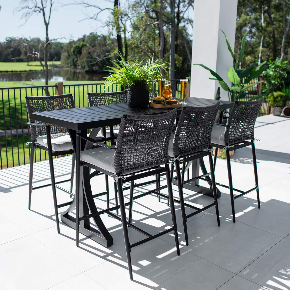 best-outdoor-furniture-Vienna Rope Bergen - 7pce (200x65) - Outdoor Bar Set #color_BLACK