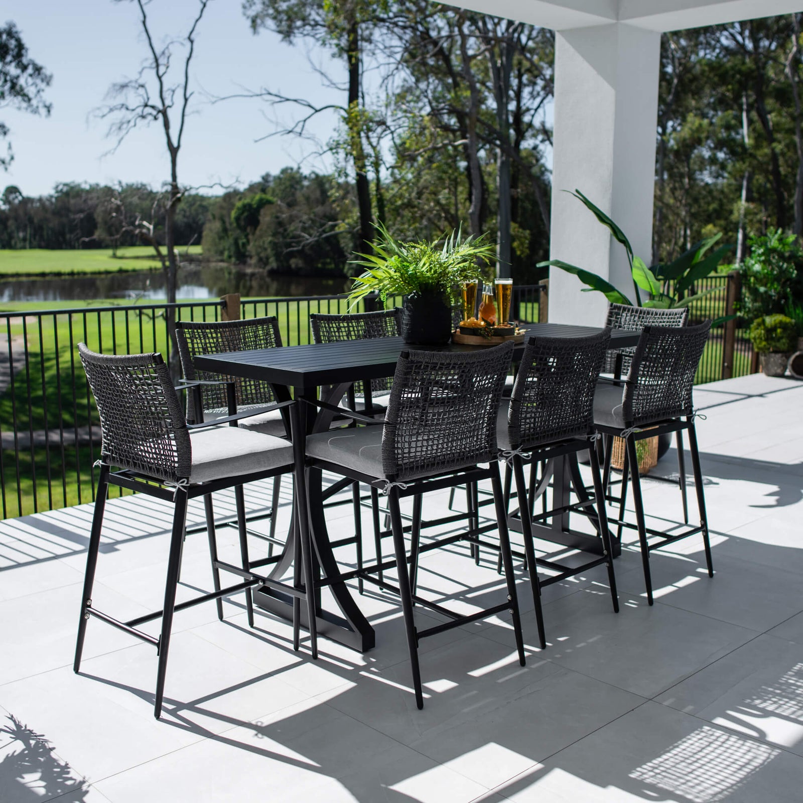 best-outdoor-furniture-Vienna Rope Bergen - 9pce (200x65) - Outdoor Bar Set #color_BLACK