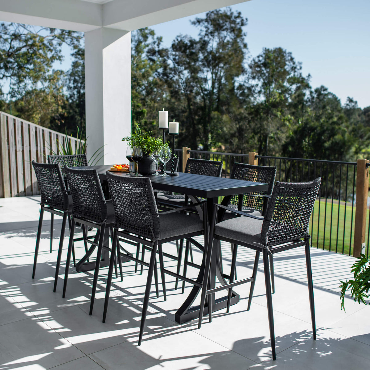 best-outdoor-furniture-Vienna Rope Bergen - 9pce (200x65) - Outdoor Bar Set #color_BLACK