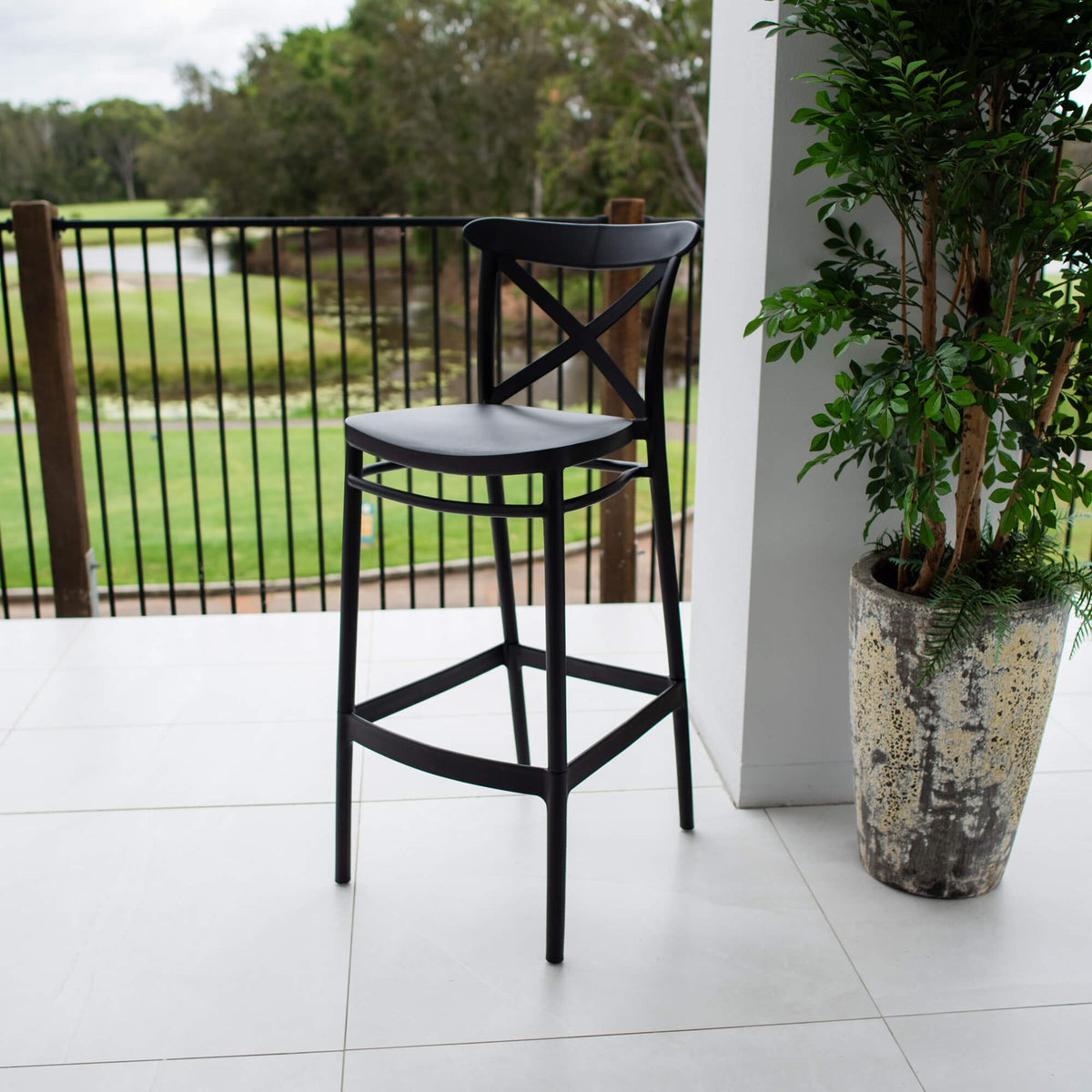 best-outdoor-furniture-Portsea Cross 75 - Outdoor Bar Stool #color_BLACK