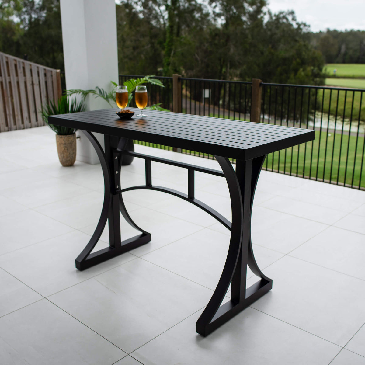 best-outdoor-furniture-Bergen Slat Moon BAR Table - Outdoor Bar Table (150x65x101H) #color_BLACK