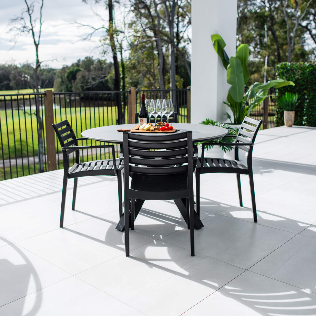 best-outdoor-furniture-Apollo XL Malibu Round - 5pce (120x120) - Outdoor Dining Set #color_BLACK