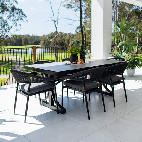 Kiara Rope Chester Moon - 7pce (180x100) - Outdoor Dining Set