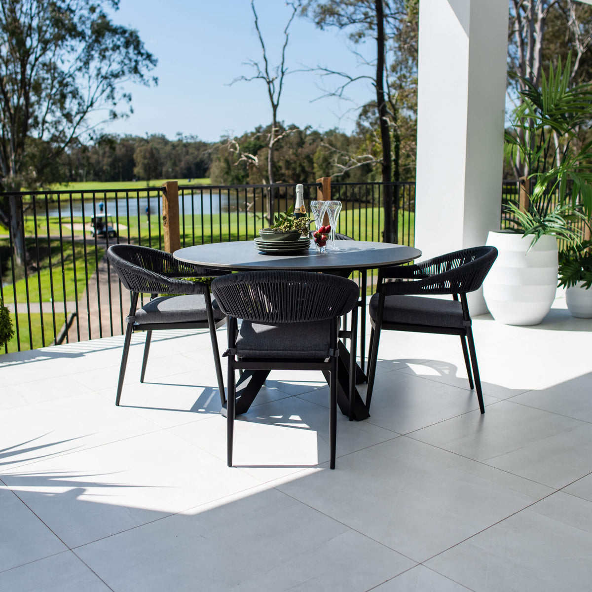 best-outdoor-furniture-Kiara Rope Malibu Round - 5pce (120x120) - Outdoor Dining Set #color_BLACK