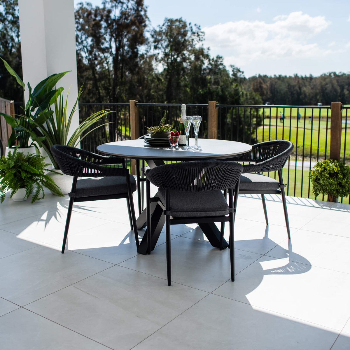 best-outdoor-furniture-Kiara Rope Malibu Round - 5pce (120x120) - Outdoor Dining Set #color_BLACK