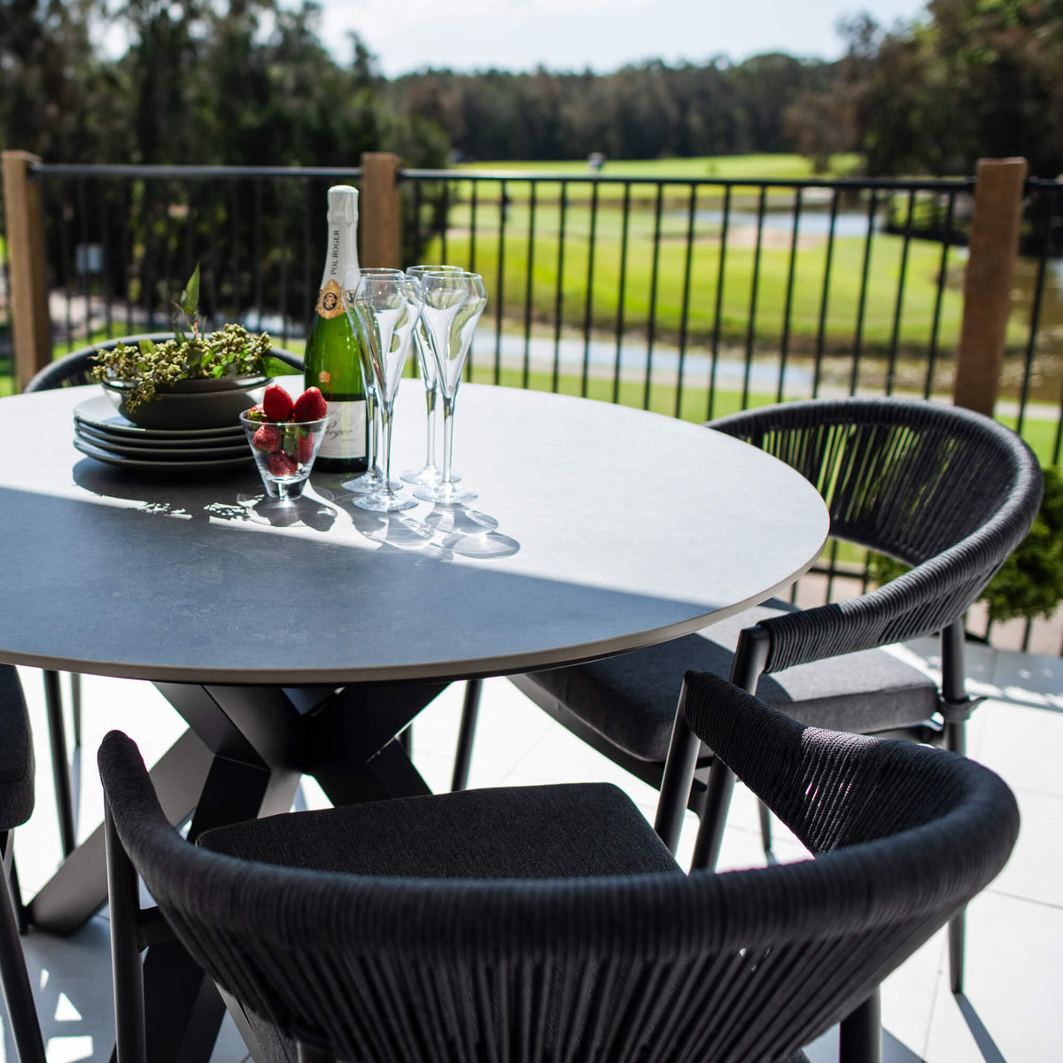 best-outdoor-furniture-Kiara Rope Malibu Round - 5pce (120x120) - Outdoor Dining Set #color_BLACK