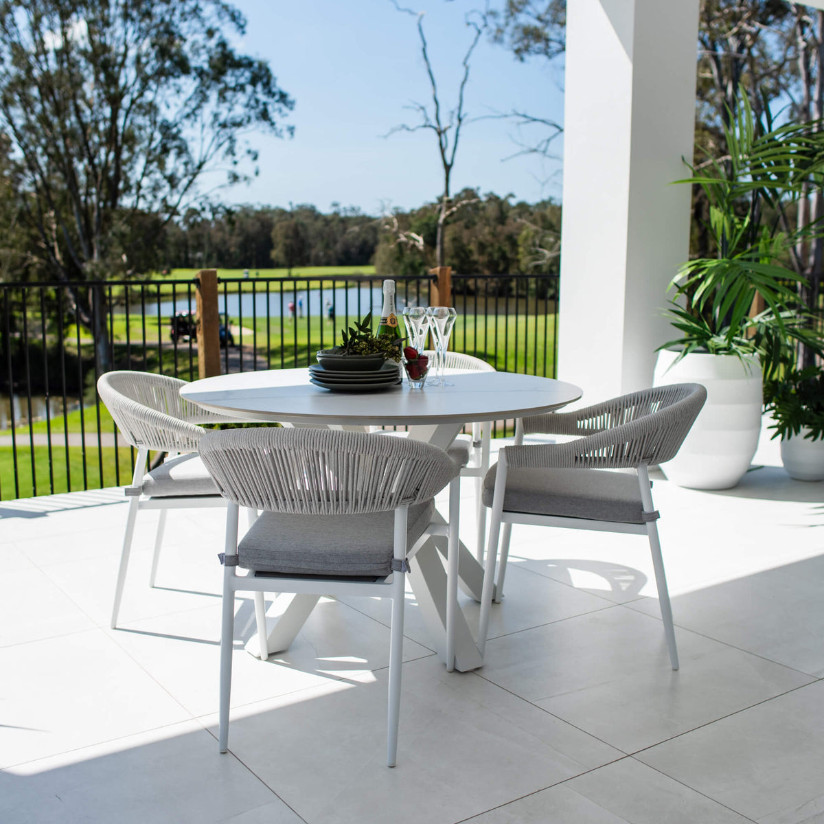 best-outdoor-furniture-Kiara Rope Malibu Round - 5pce (120x120) - Outdoor Dining Set #color_WHITE