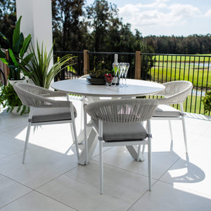 best-outdoor-furniture-Kiara Rope Malibu Round - 5pce (120x120) - Outdoor Dining Set #color_WHITE