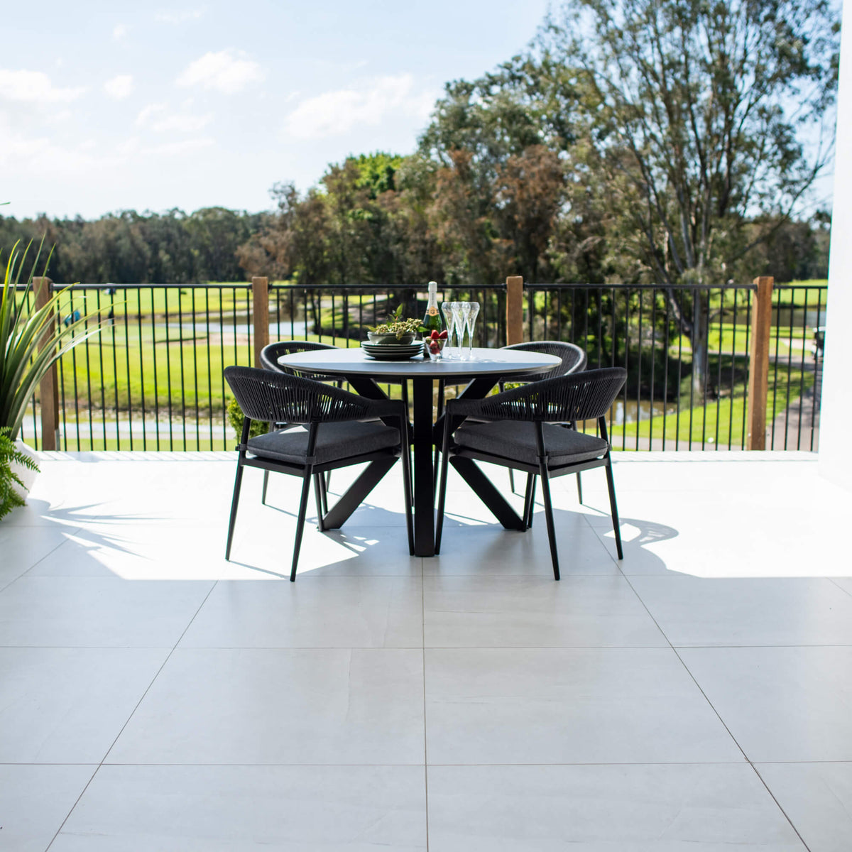 best-outdoor-furniture-Kiara Rope Malibu Round - 5pce (120x120) - Outdoor Dining Set #color_BLACK