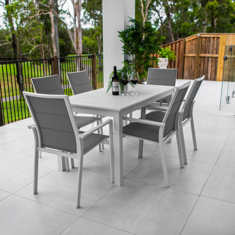 Margot - Alum Slat - 7pce Outdoor Dining Set (150cm) White Grey