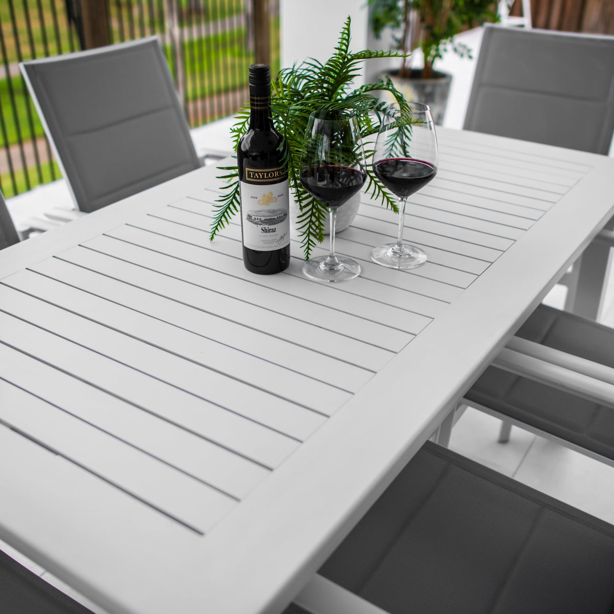 best-outdoor-furniture-Margot - Alum Slat - 7pce Outdoor Dining Set (150cm) White Grey