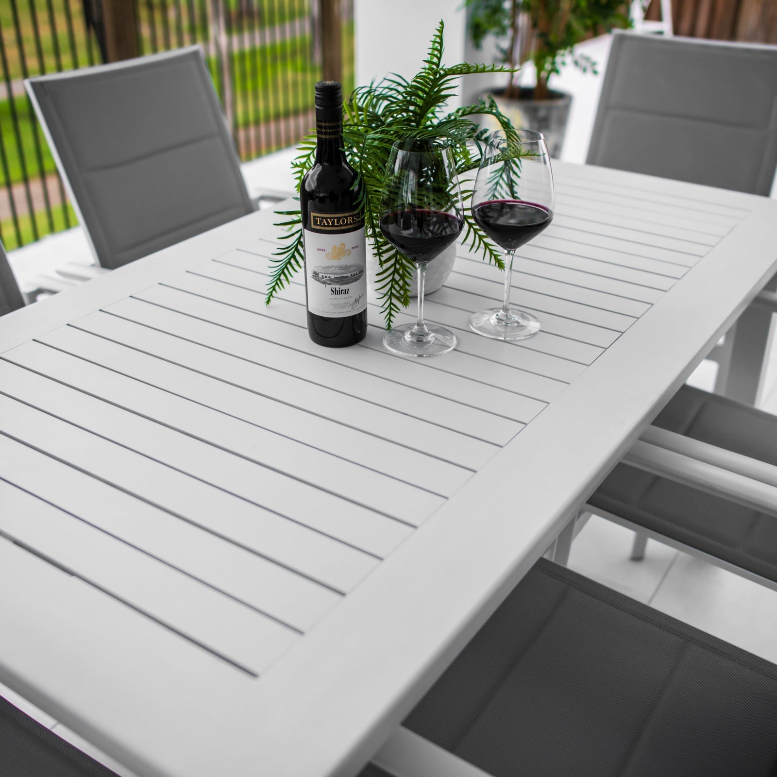 best-outdoor-furniture-Margot - Alum Slat - 7pce Outdoor Dining Set (150cm) White Grey