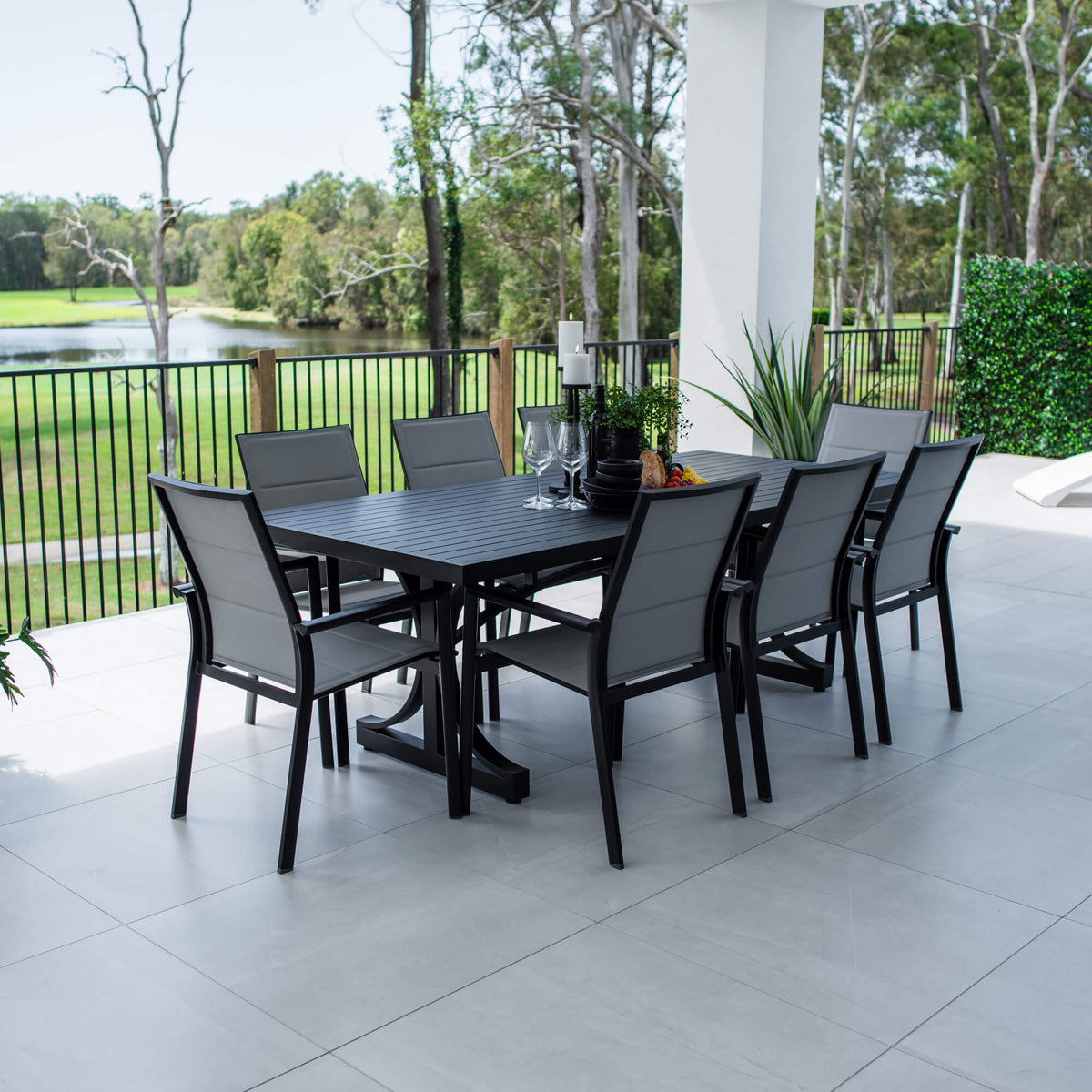 Margot - Bergen Moon Slat - 9pce Outdoor Dining Set (220x100cm)