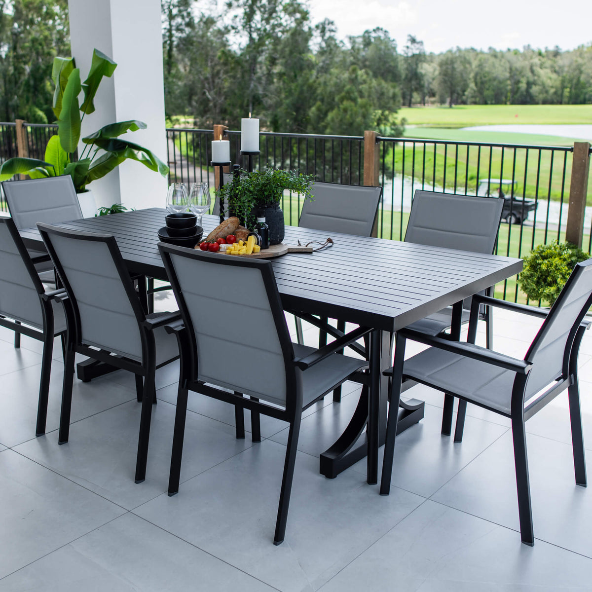 Margot - Bergen Moon Slat - 9pce Outdoor Dining Set (220x100cm)