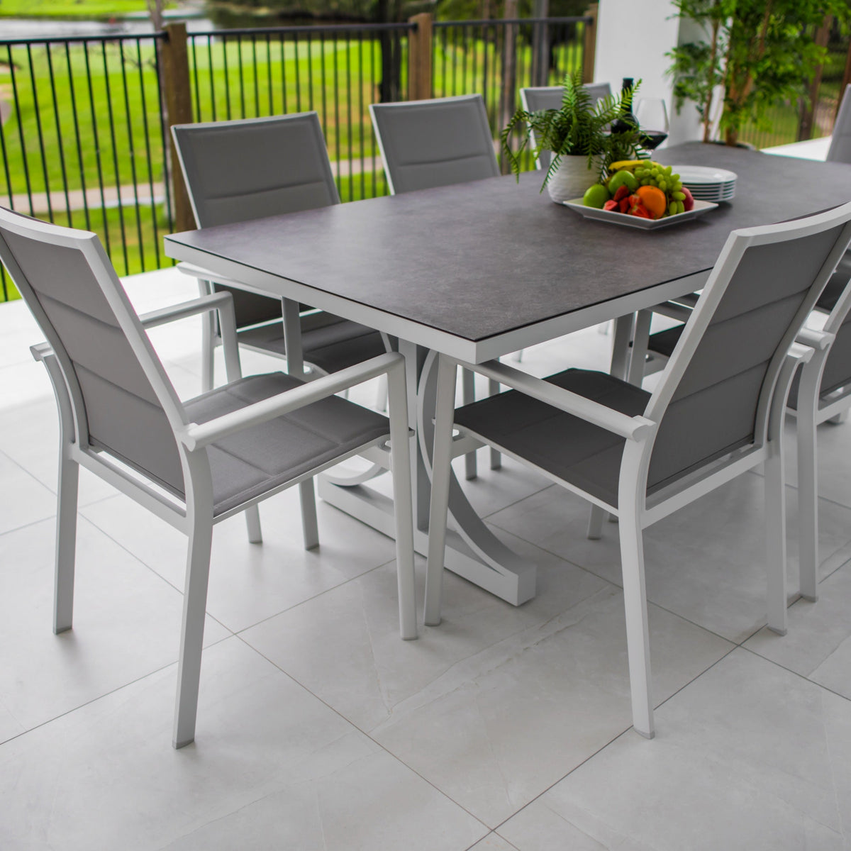 best-outdoor-furniture-Margot - Chester Moon - 9pce Outdoor Dining Set (215cm) Grey Top on White Frame